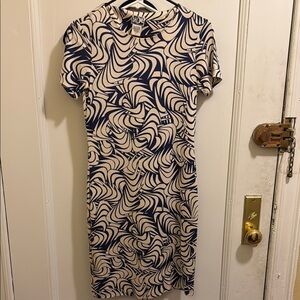 Navy and Cream Swirl Pattern Dress